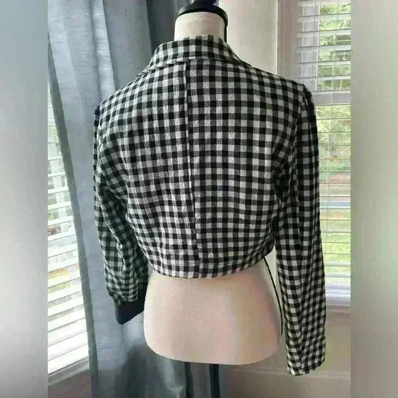 Lulus Medium Cropped Back White Gingham Checkered Jacket - Picture 6 of 8